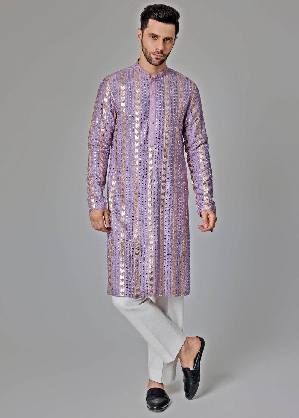 Lilac Mirror Embroidery Kurta Set Chatenya Mittal - Fabilicious Fashion
