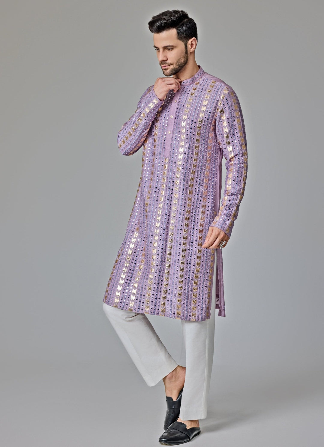 Lilac Mirror Embroidery Kurta Set Chatenya Mittal - Fabilicious Fashion