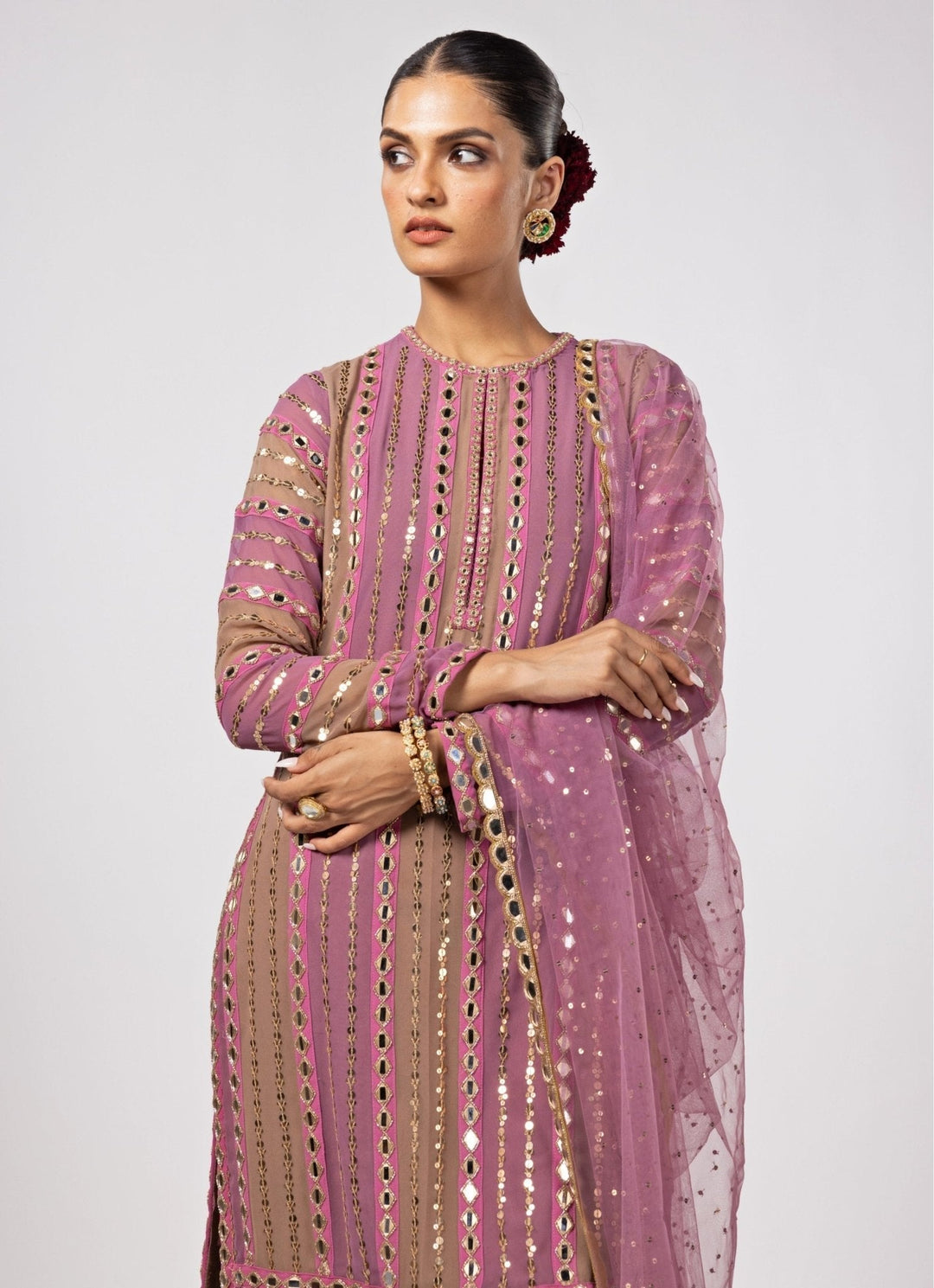 Lilac Multicolour Embroidered Kurta Pants Set Vvani by Vani Vats - Fabilicious Fashion