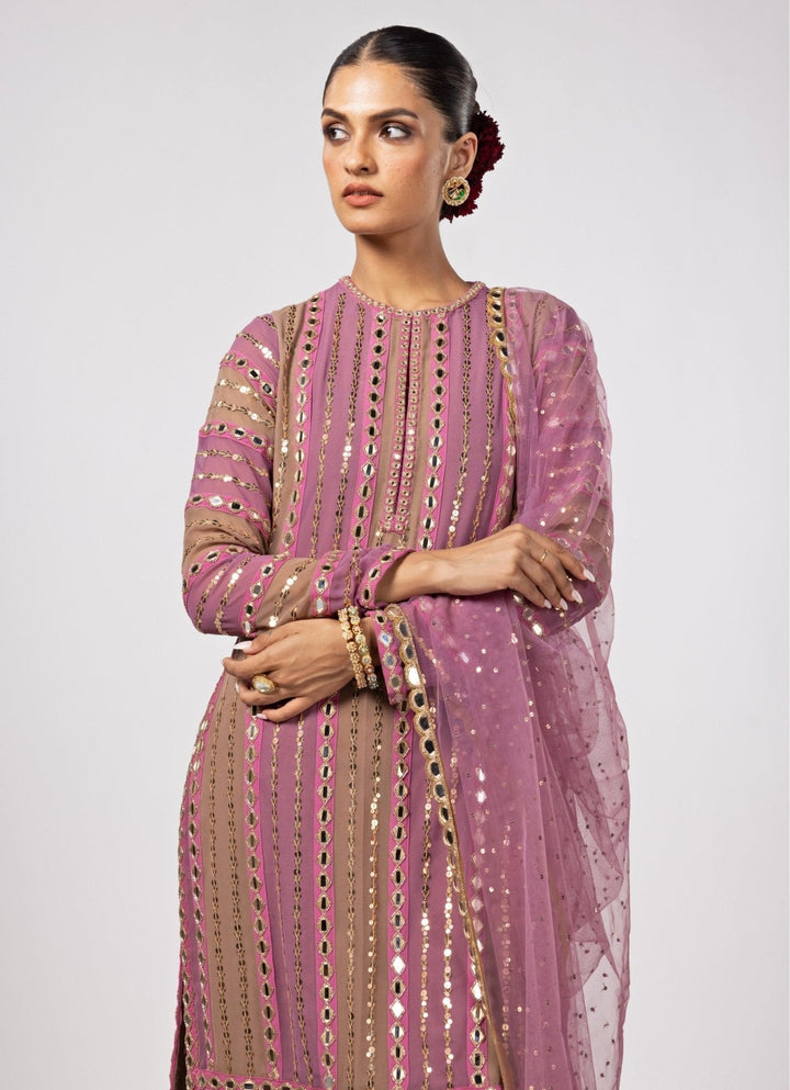 Lilac Multicolour Embroidered Kurta Pants Set Vvani by Vani Vats - Fabilicious Fashion