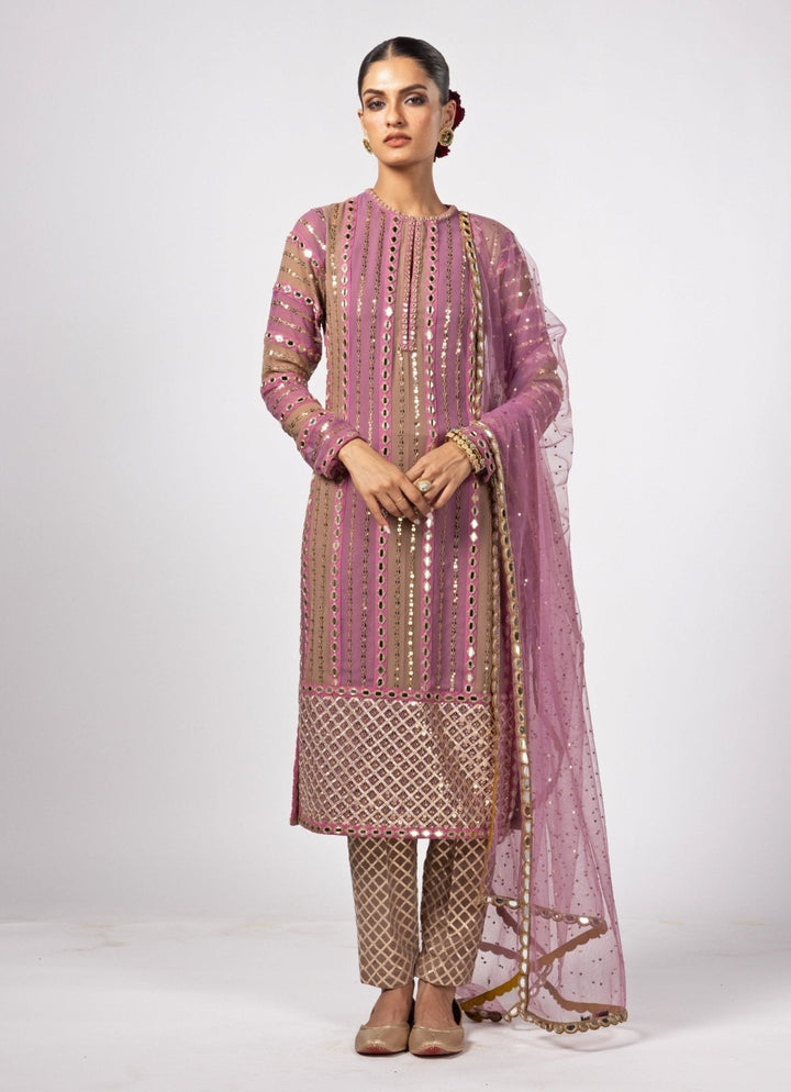 Lilac Multicolour Embroidered Kurta Pants Set Vvani by Vani Vats - Fabilicious Fashion