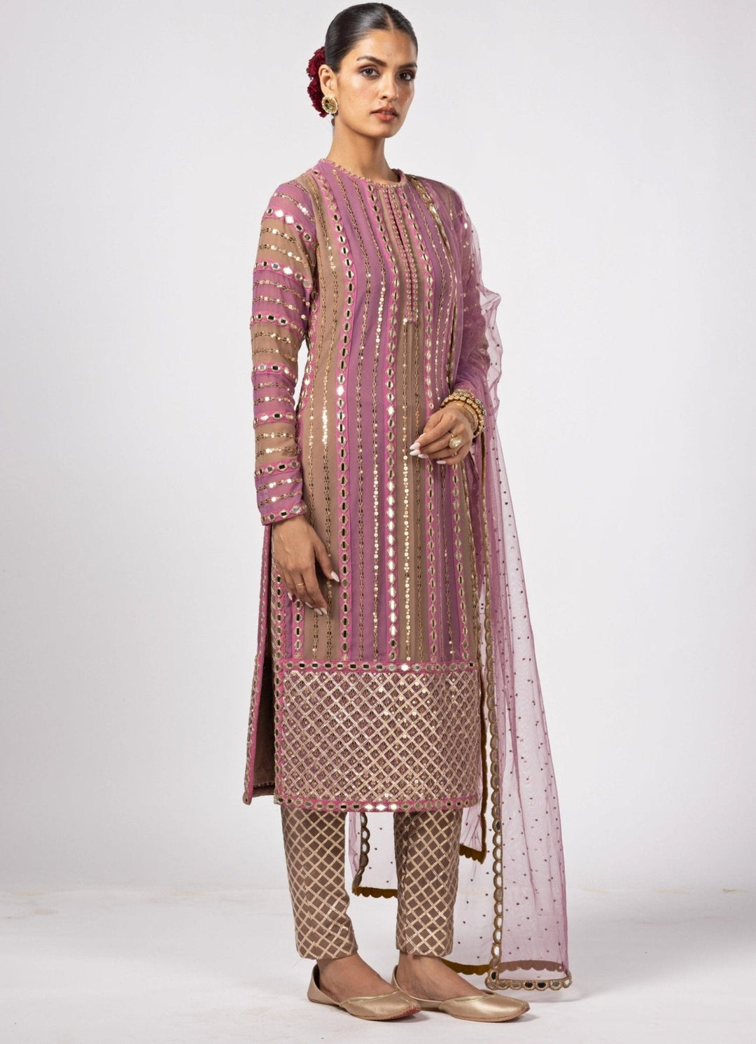 Lilac Multicolour Embroidered Kurta Pants Set Vvani by Vani Vats - Fabilicious Fashion