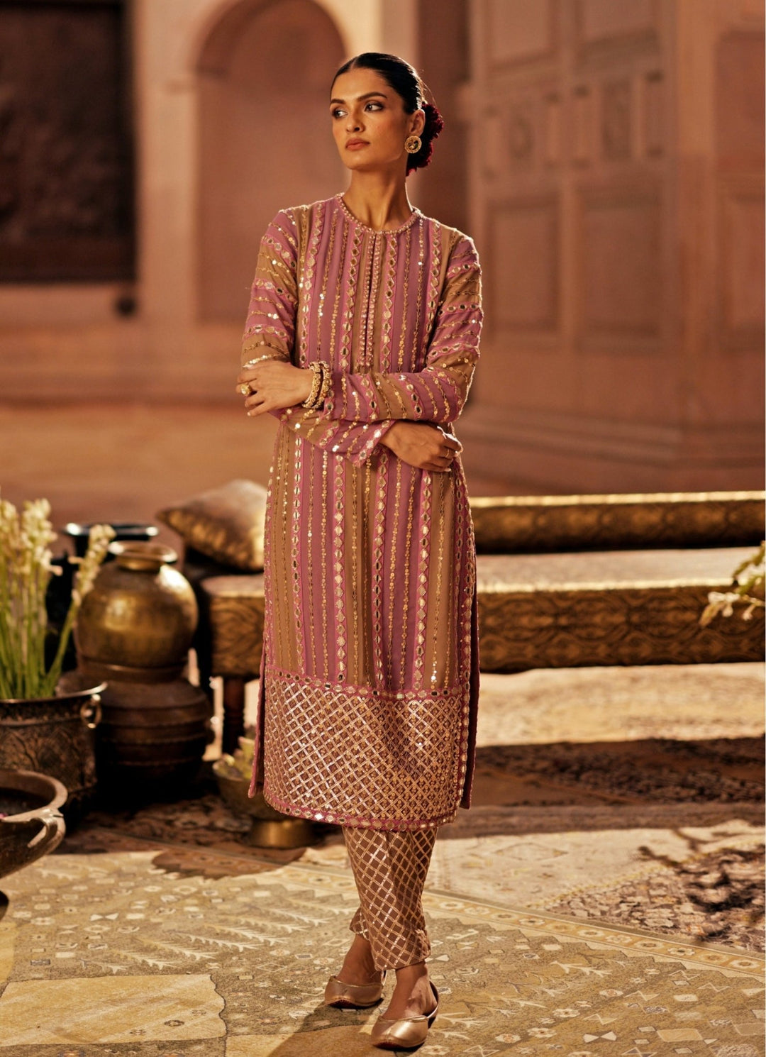 Lilac Multicolour Embroidered Kurta Pants Set Vvani by Vani Vats - Fabilicious Fashion