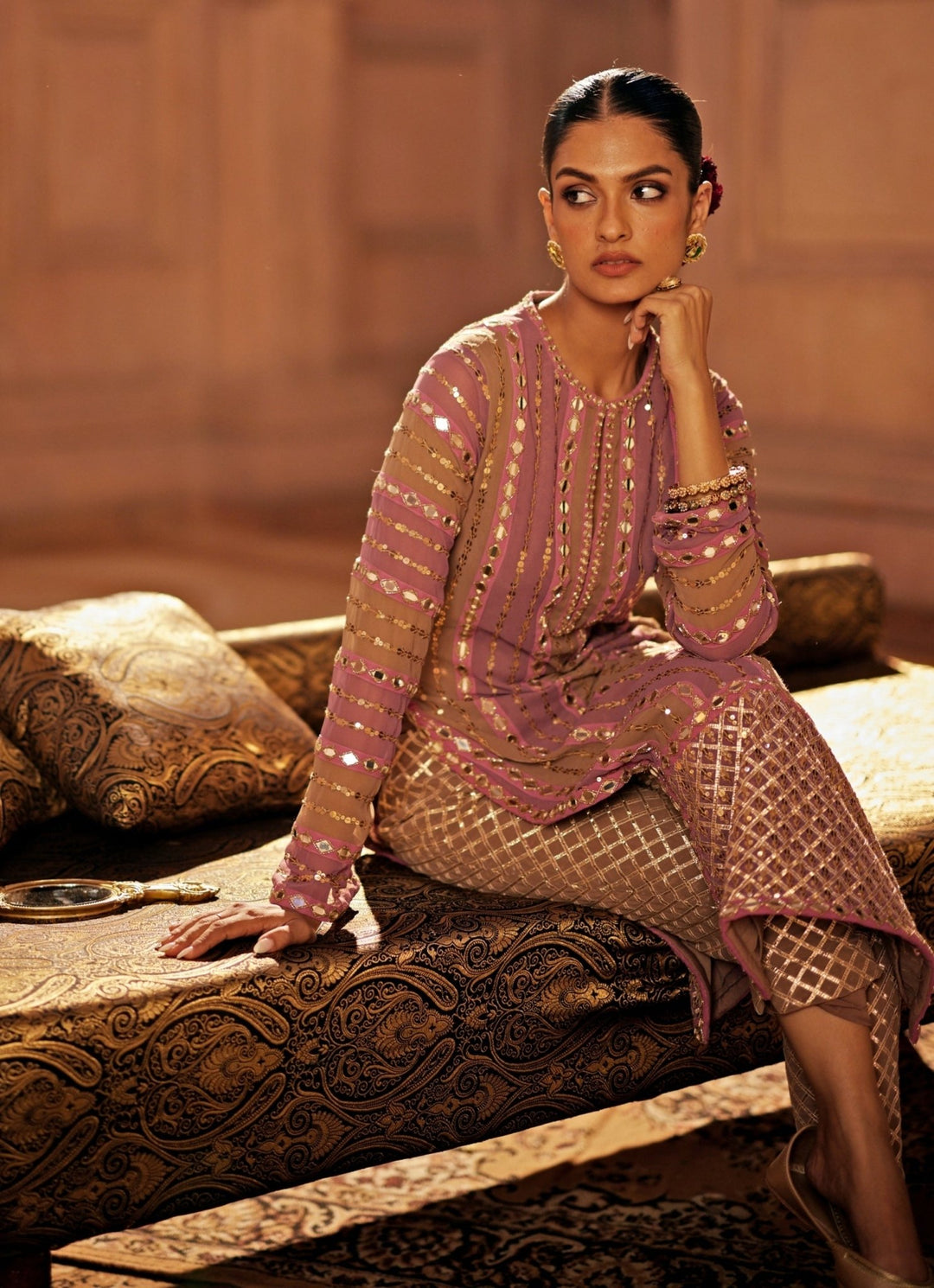 Lilac Multicolour Embroidered Kurta Pants Set Vvani by Vani Vats - Fabilicious Fashion