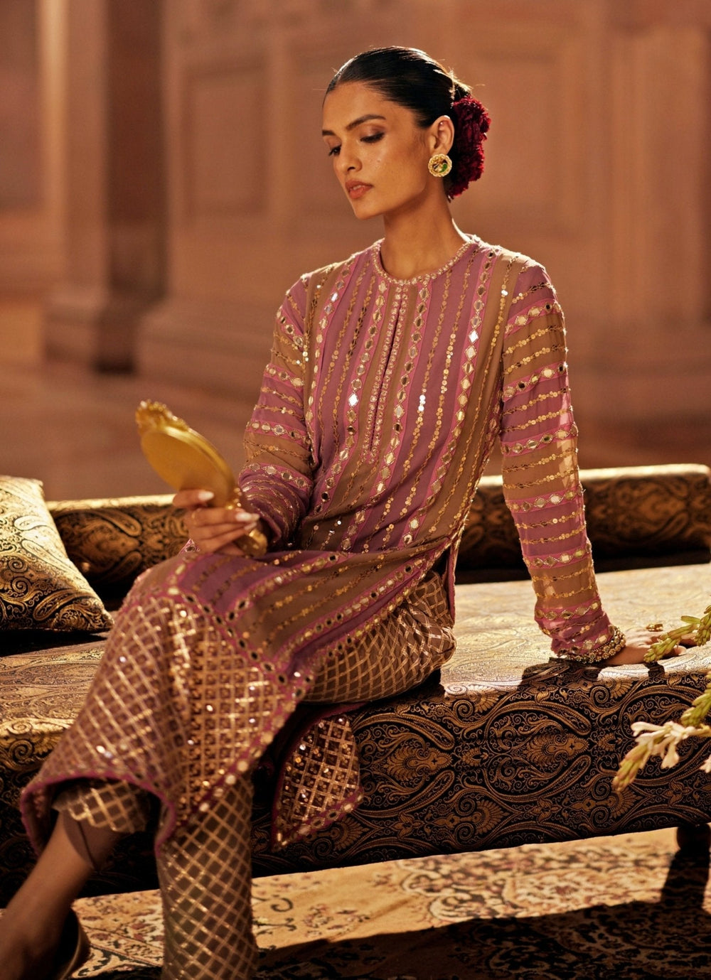 Lilac Multicolour Embroidered Kurta Pants Set Vvani by Vani Vats - Fabilicious Fashion
