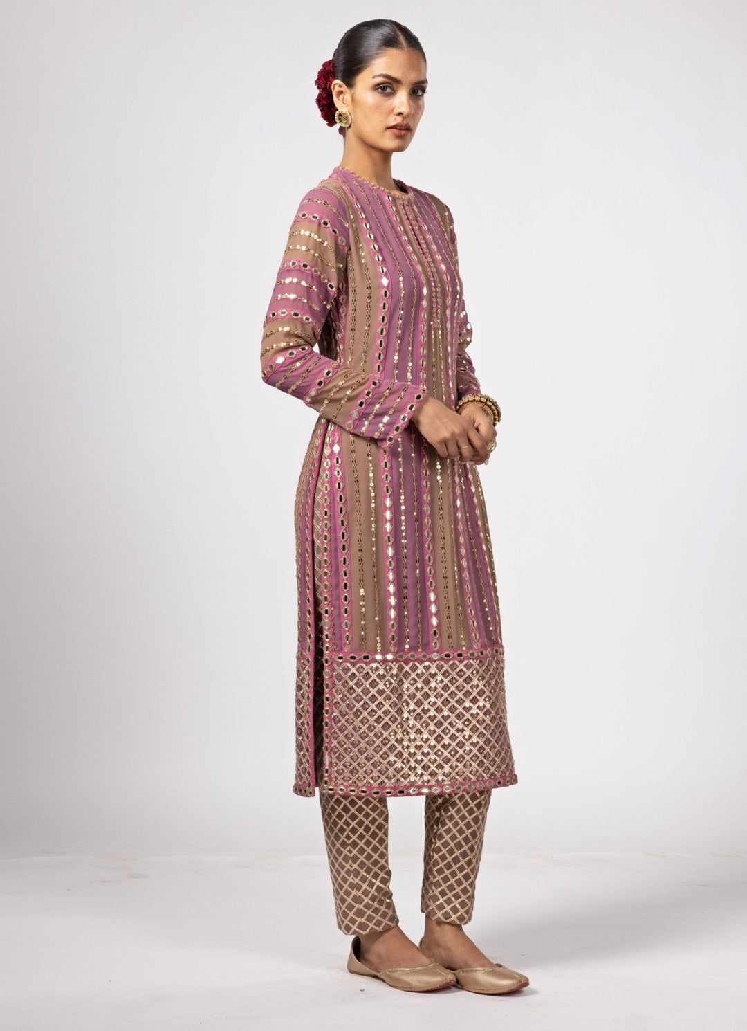Lilac Multicolour Embroidered Kurta Pants Set Vvani by Vani Vats - Fabilicious Fashion