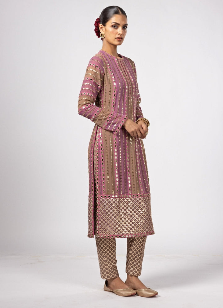Lilac Multicolour Embroidered Kurta Pants Set Vvani by Vani Vats - Fabilicious Fashion
