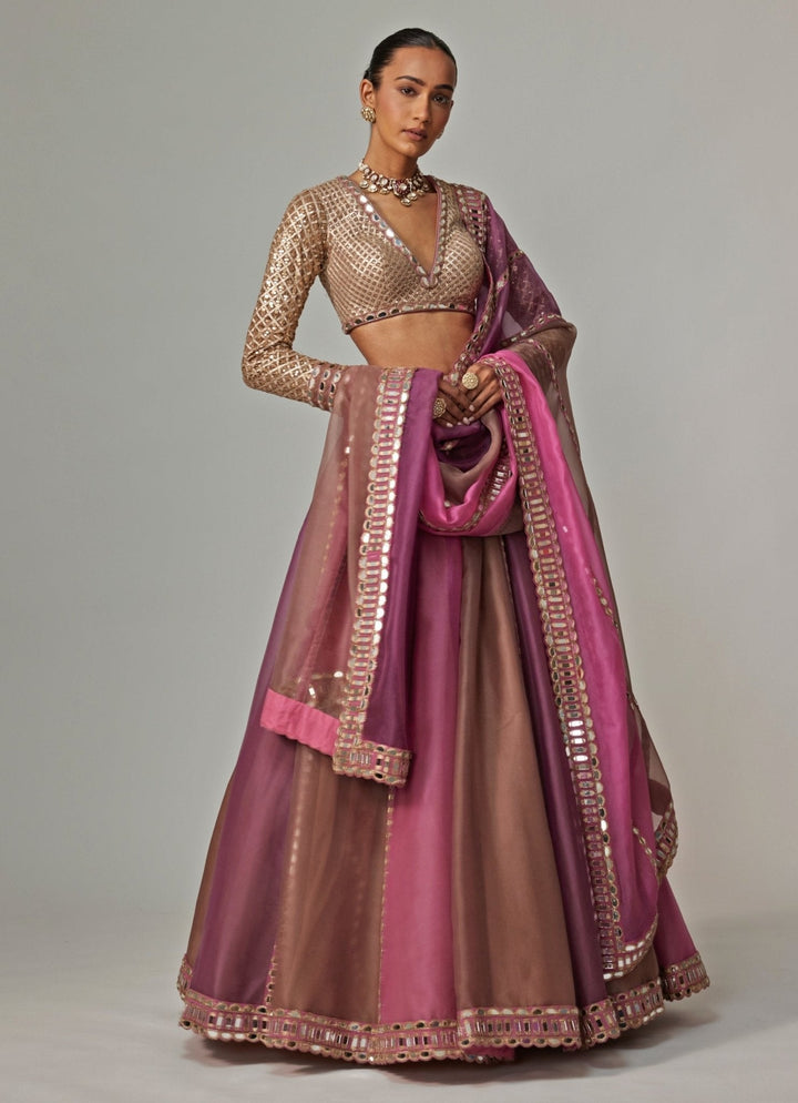 Lilac Multicolour Embroidered Lehenga Set With V Neck Blouse Vvani by Vani Vats - Fabilicious Fashion