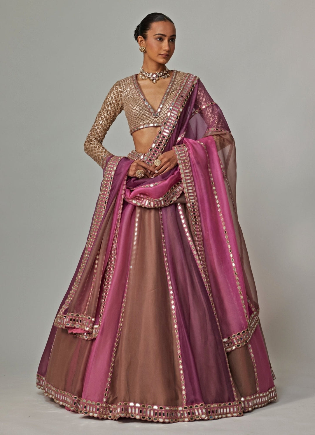Lilac Multicolour Embroidered Lehenga Set With V Neck Blouse Vvani by Vani Vats - Fabilicious Fashion