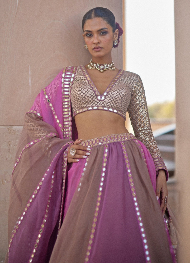 Lilac Multicolour Embroidered Lehenga Set With V Neck Blouse Vvani by Vani Vats - Fabilicious Fashion