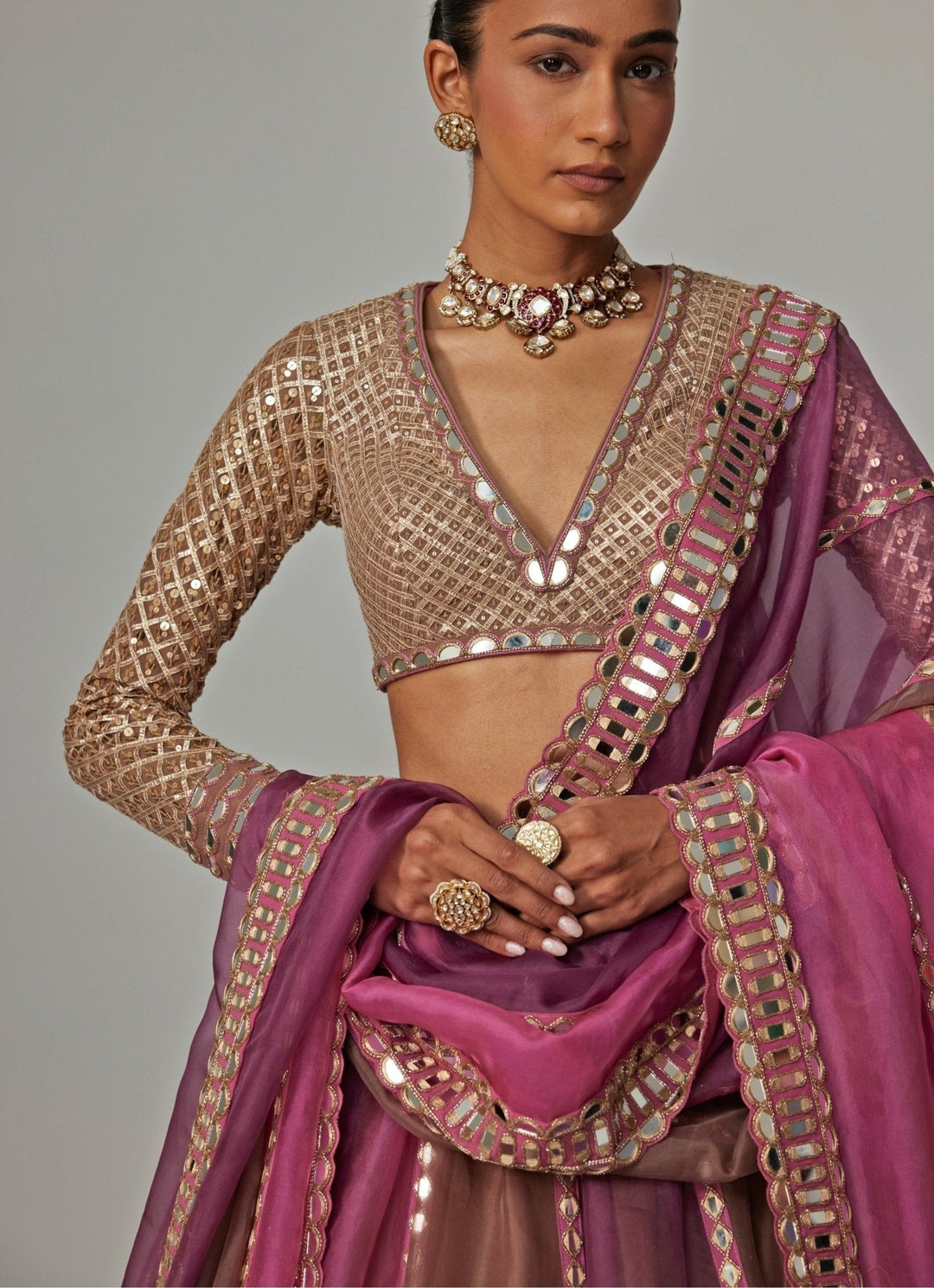 Lilac Multicolour Embroidered Lehenga Set With V Neck Blouse Vvani by Vani Vats - Fabilicious Fashion