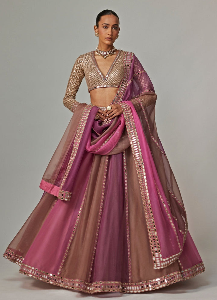 Lilac Multicolour Embroidered Lehenga Set With V Neck Blouse Vvani by Vani Vats - Fabilicious Fashion