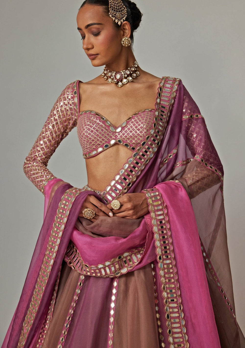 Lilac Multicolour Embroidered Lehenga With Full Sleeve Blouse Vvani by Vani Vats - Fabilicious Fashion
