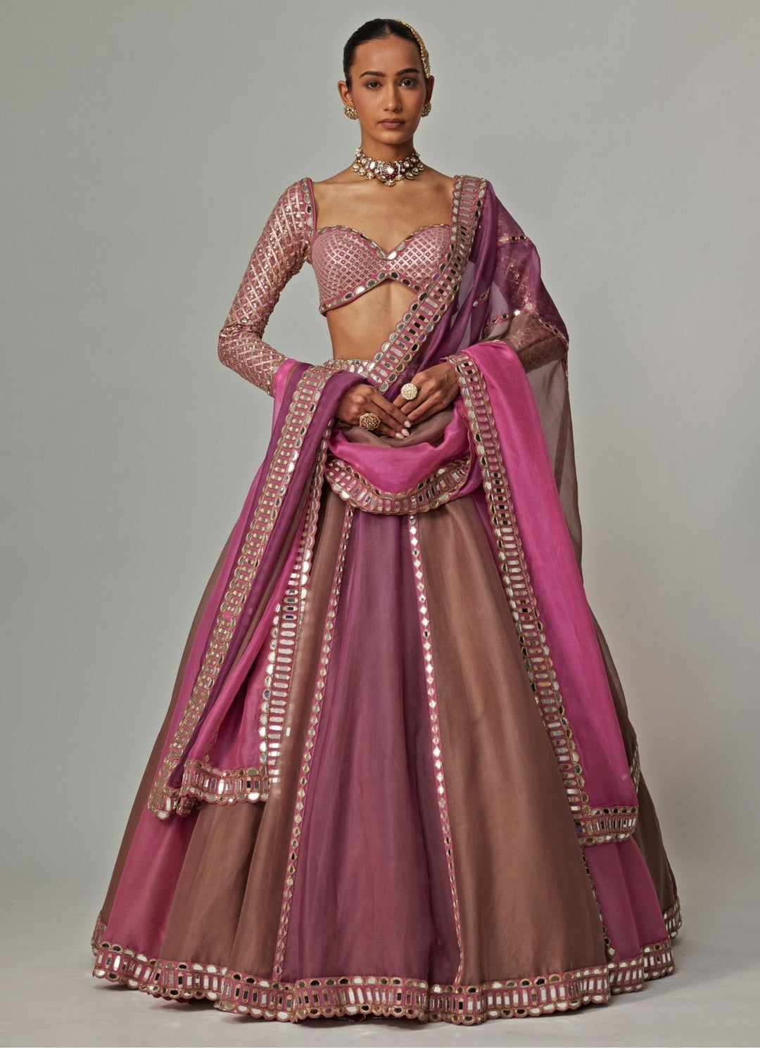 Lilac Multicolour Embroidered Lehenga With Full Sleeve Blouse Vvani by Vani Vats - Fabilicious Fashion