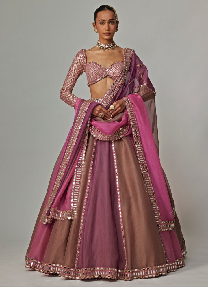 Lilac Multicolour Embroidered Lehenga With Full Sleeve Blouse Vvani by Vani Vats - Fabilicious Fashion