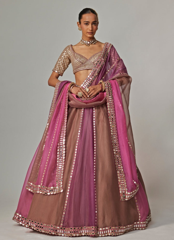 Lilac Multicolour Embroidered Lehenga With Half Sleeve Blouse Vvani by Vani Vats - Fabilicious Fashion