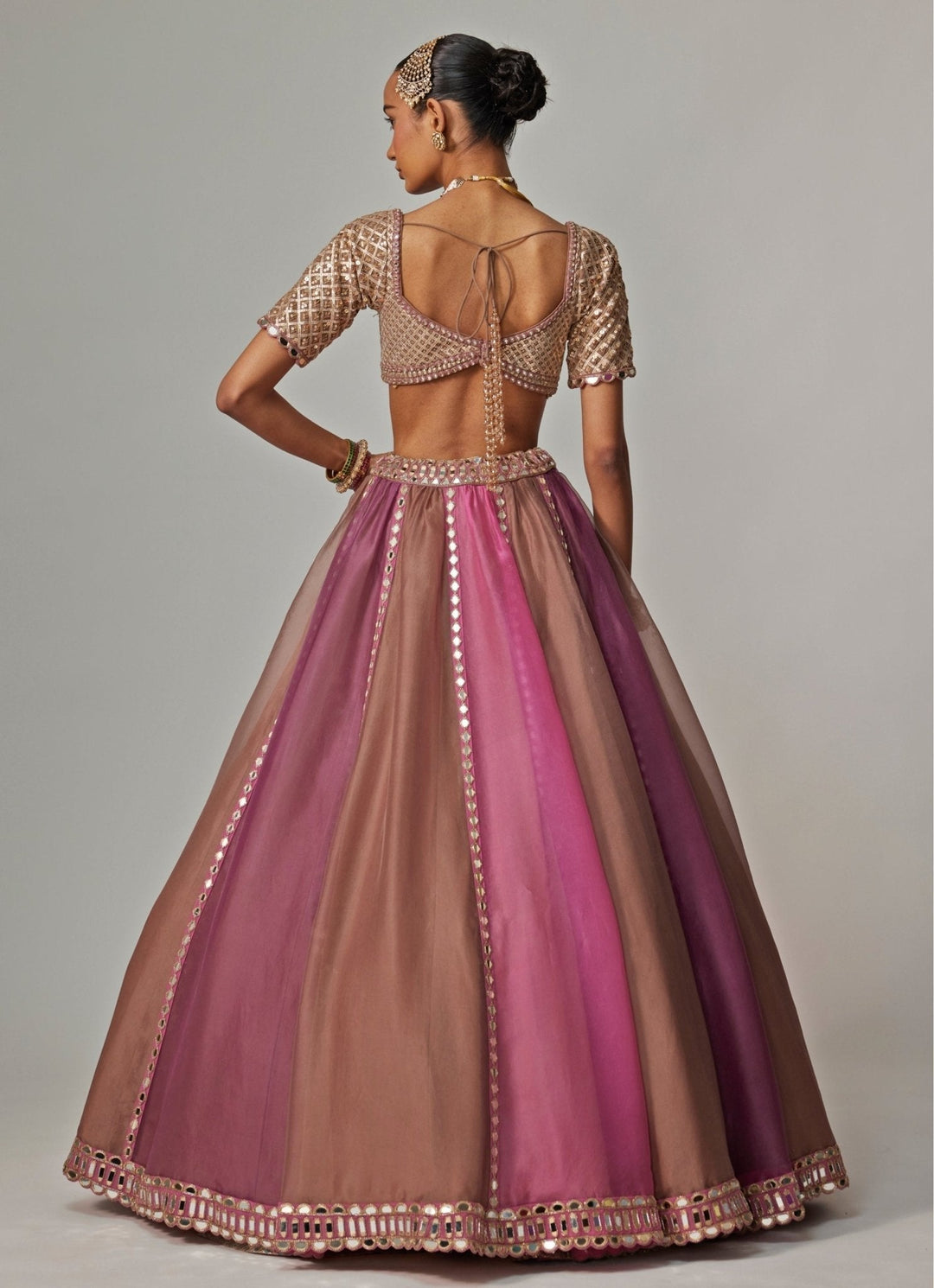 Lilac Multicolour Embroidered Lehenga With Half Sleeve Blouse Vvani by Vani Vats - Fabilicious Fashion