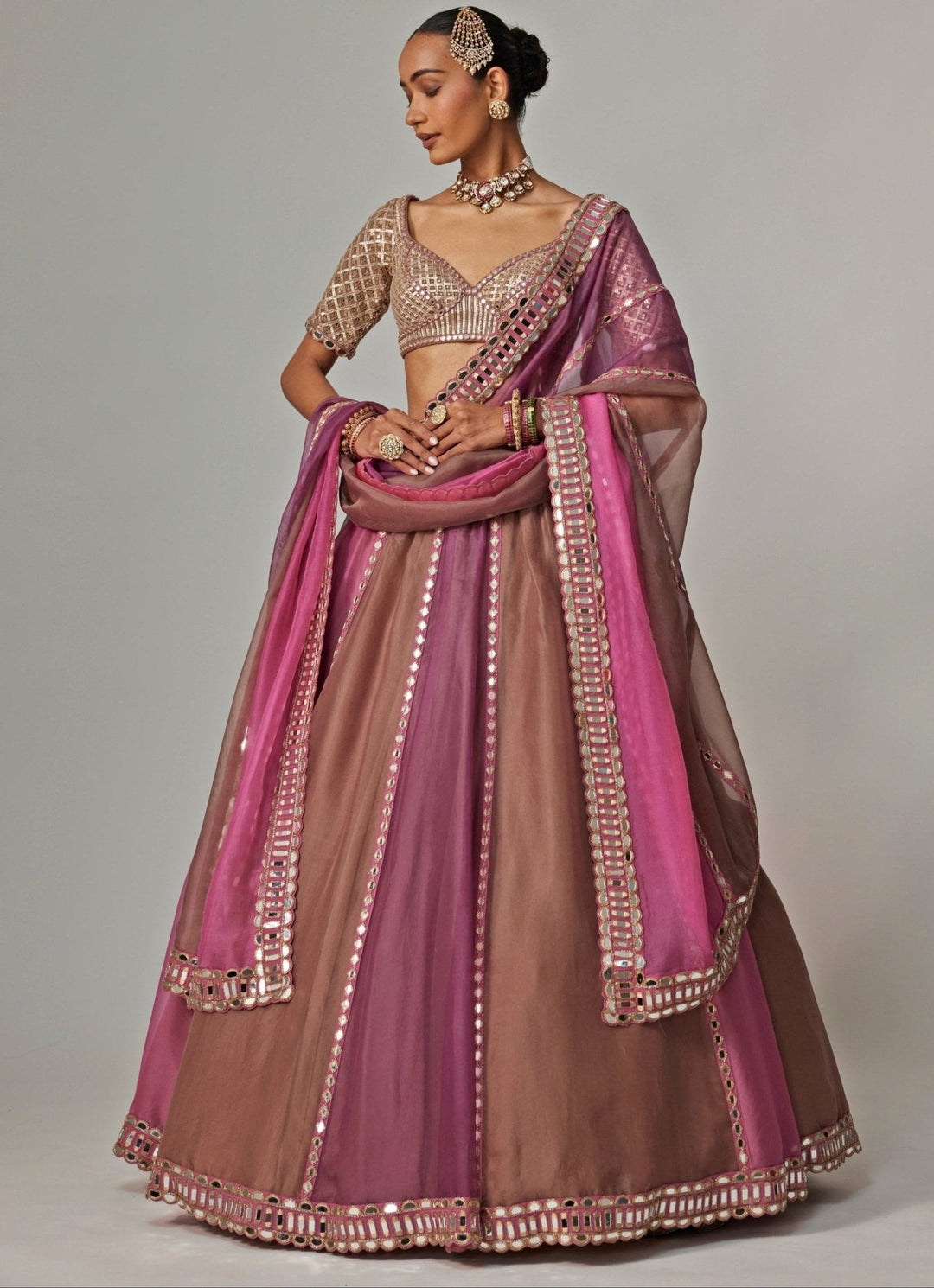 Lilac Multicolour Embroidered Lehenga With Half Sleeve Blouse Vvani by Vani Vats - Fabilicious Fashion