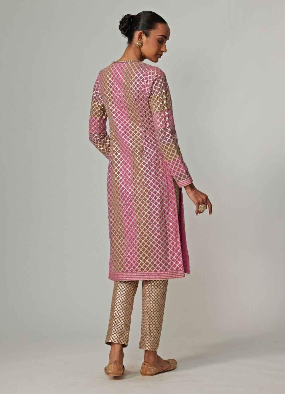Lilac Multicolour Gota Embroidered Kurta Pants Set Vvani by Vani Vats - Fabilicious Fashion