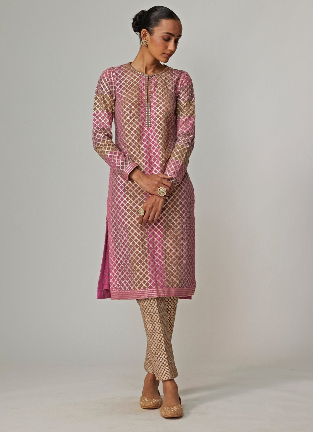 Lilac Multicolour Gota Embroidered Kurta Pants Set Vvani by Vani Vats - Fabilicious Fashion