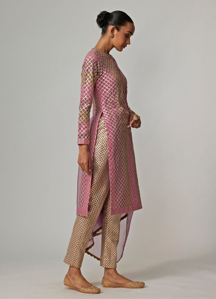 Lilac Multicolour Gota Embroidered Kurta Pants Set Vvani by Vani Vats - Fabilicious Fashion