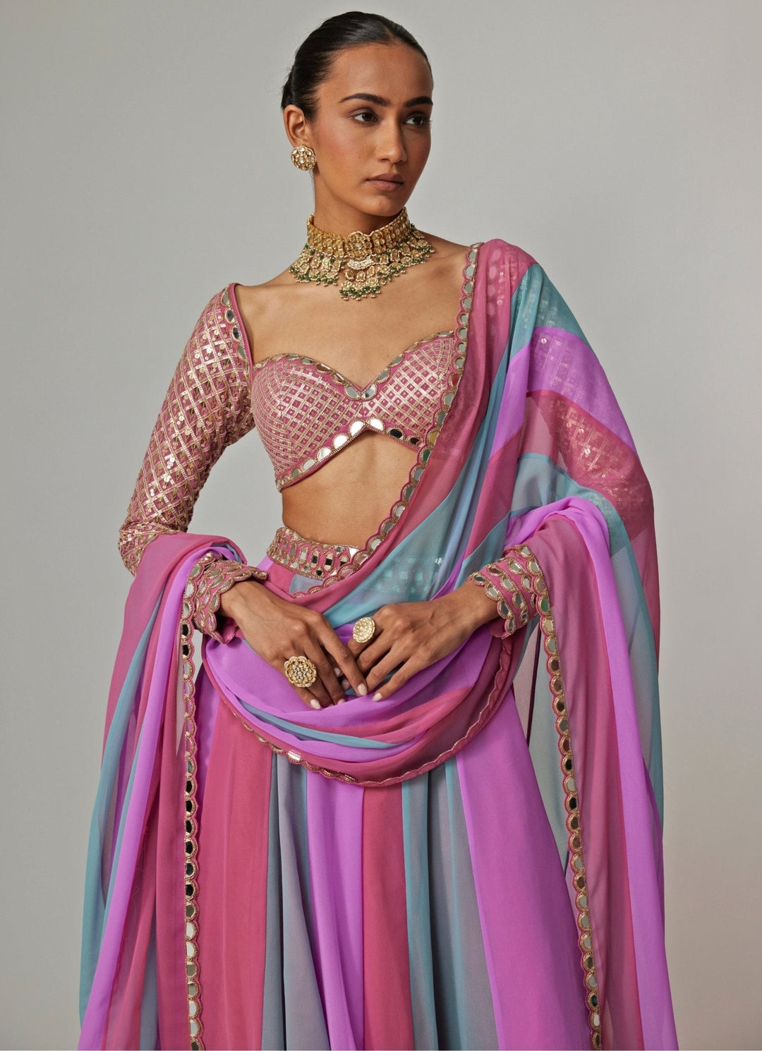 Lilac Multicolour Sequins Embroidered Lehenga Pants Set Vvani by Vani Vats - Fabilicious Fashion