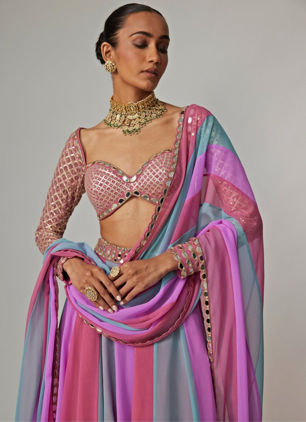 Lilac Multicolour Sequins Embroidered Lehenga Pants Set Vvani by Vani Vats - Fabilicious Fashion