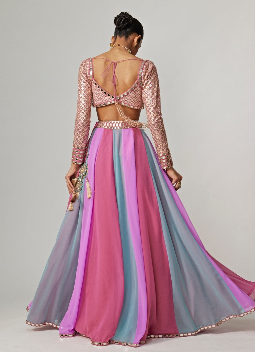 Lilac Multicolour Sequins Embroidered Lehenga Pants Set Vvani by Vani Vats - Fabilicious Fashion