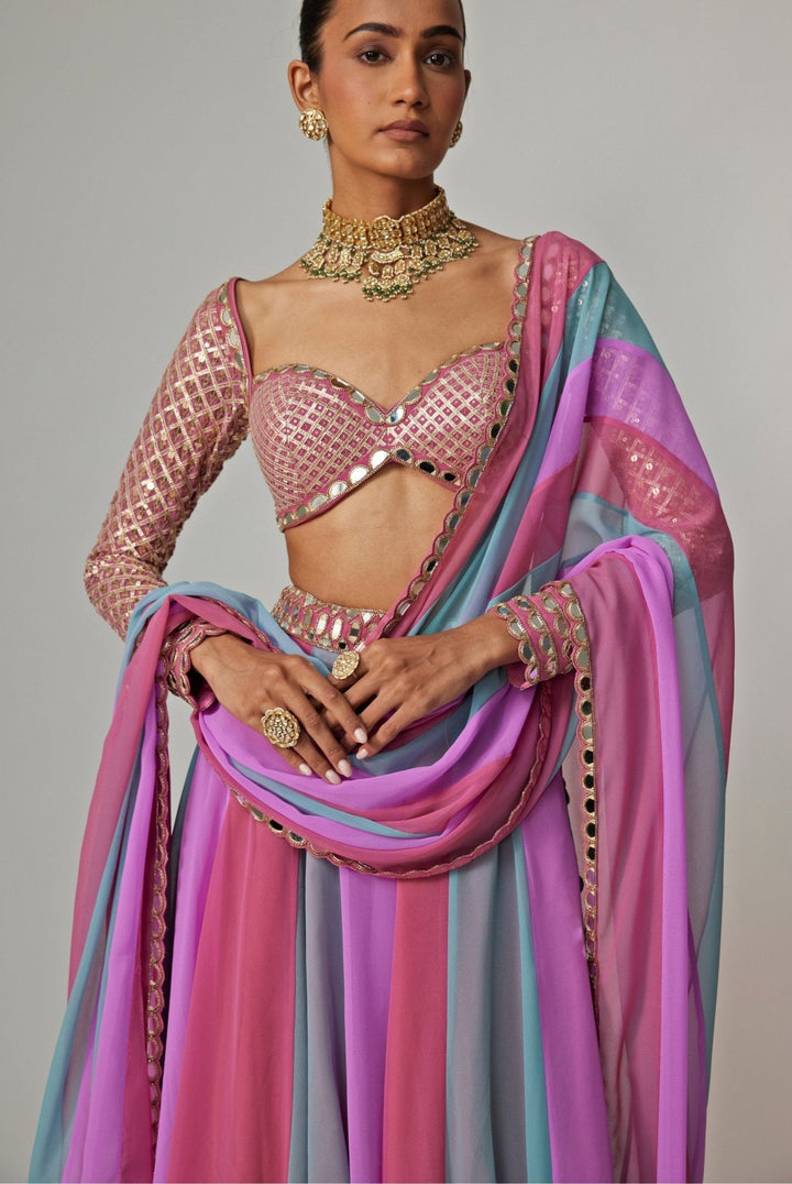 Lilac Multicolour Sequins Embroidered Lehenga Pants Set Vvani by Vani Vats - Fabilicious Fashion