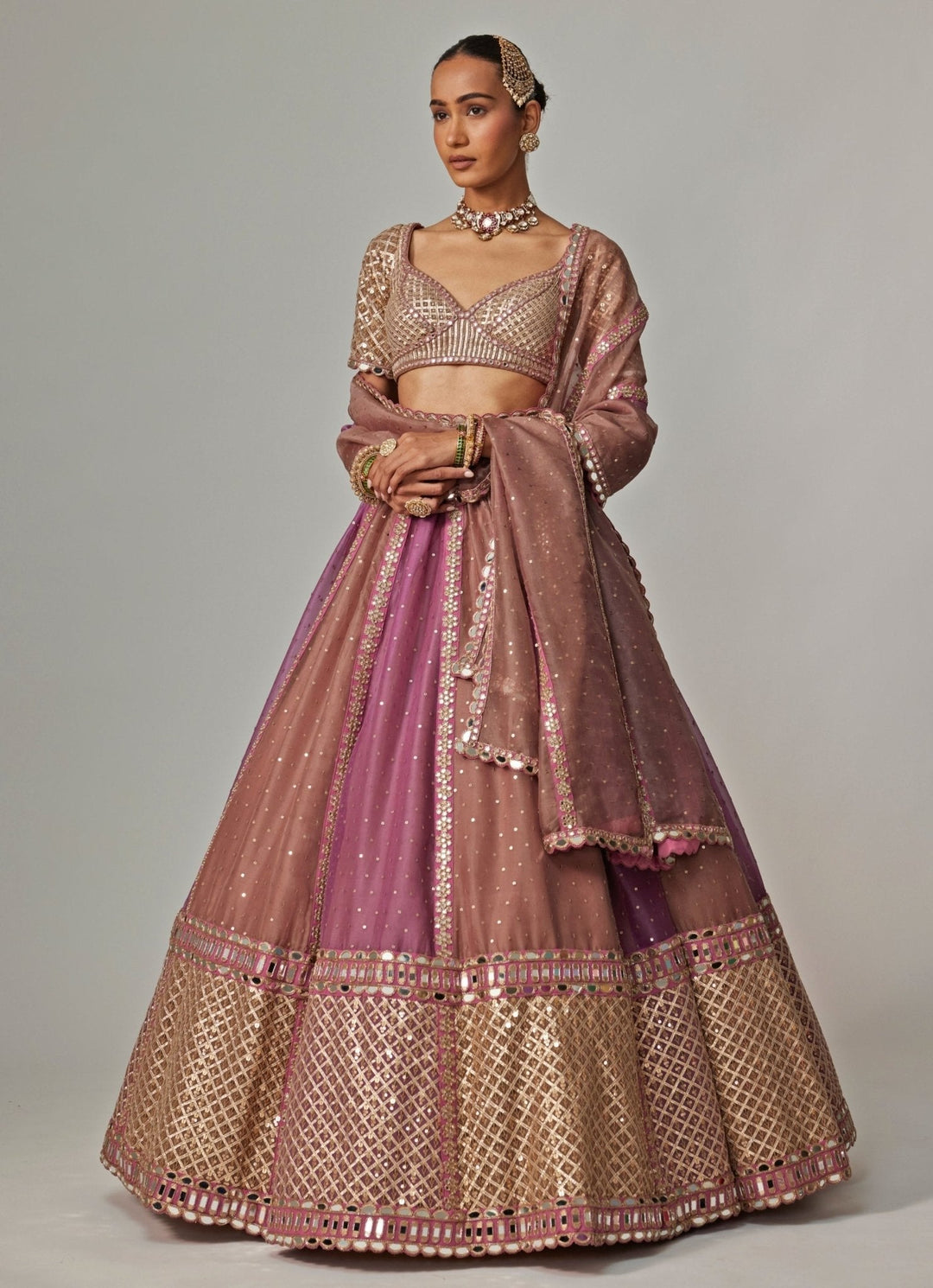 Lilac Multicolour Sequins Embroidered Lehenga Set Vvani by Vani Vats - Fabilicious Fashion
