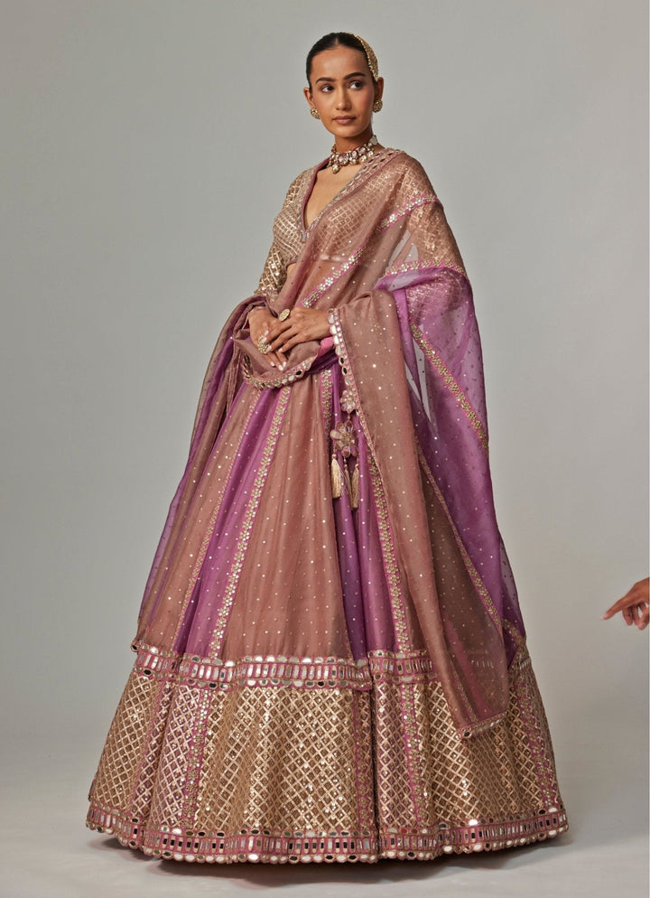 Lilac Multicolour Sequins Embroidered Lehenga Set Vvani by Vani Vats - Fabilicious Fashion