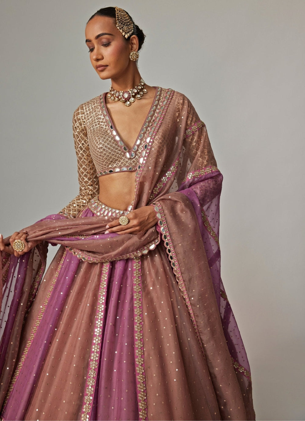 Lilac Multicolour Sequins Embroidered Lehenga Set Vvani by Vani Vats - Fabilicious Fashion