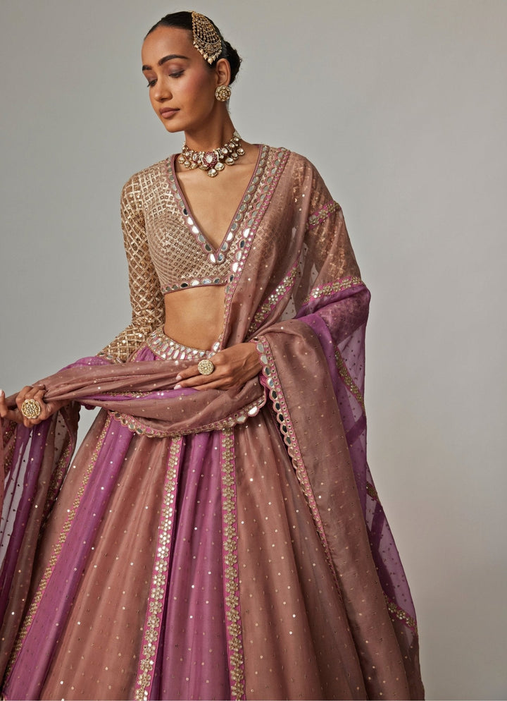 Lilac Multicolour Sequins Embroidered Lehenga Set Vvani by Vani Vats - Fabilicious Fashion