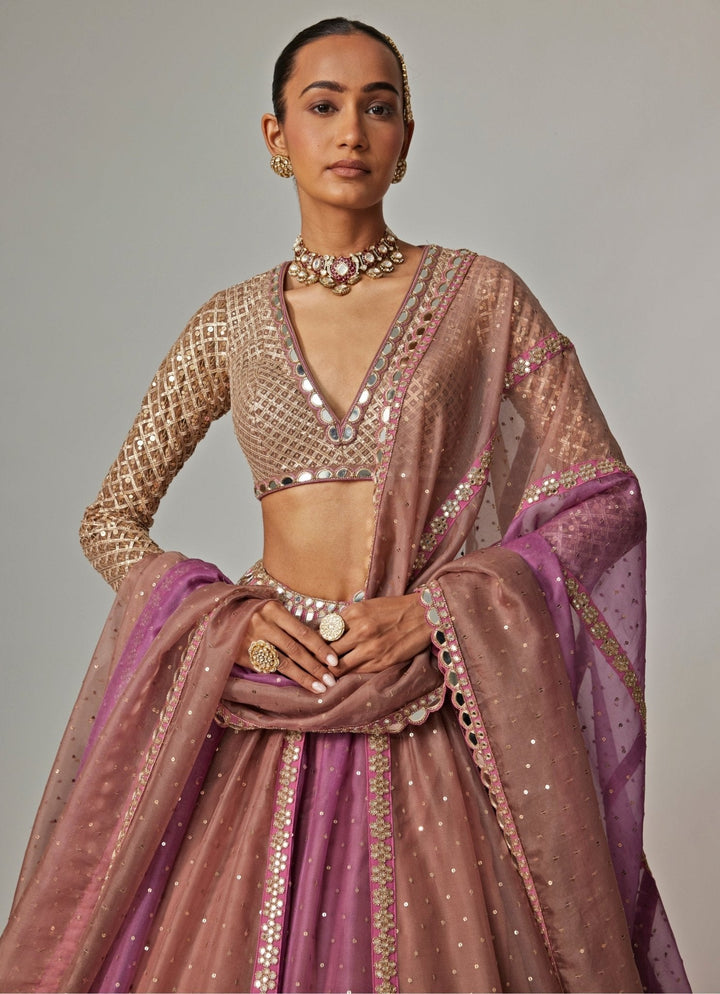 Lilac Multicolour Sequins Embroidered Lehenga Set Vvani by Vani Vats - Fabilicious Fashion