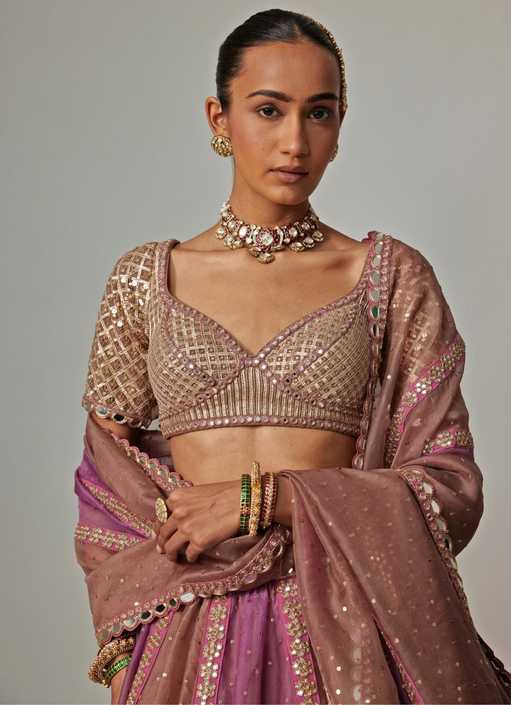 Lilac Multicolour Sequins Embroidered Lehenga Set Vvani by Vani Vats - Fabilicious Fashion