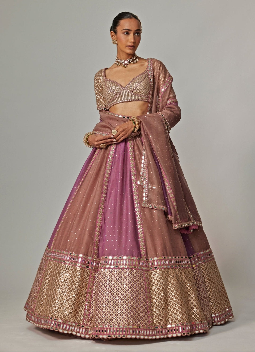 Lilac Multicolour Sequins Embroidered Lehenga Set Vvani by Vani Vats - Fabilicious Fashion