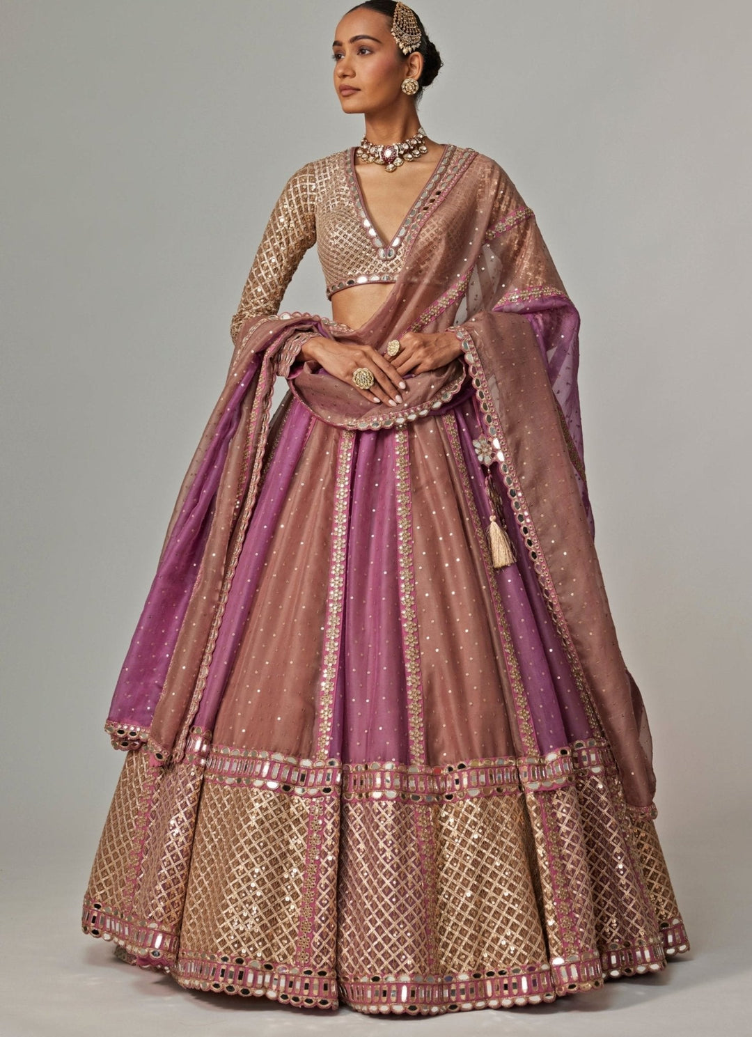 Lilac Multicolour Sequins Embroidered Lehenga Set Vvani by Vani Vats - Fabilicious Fashion