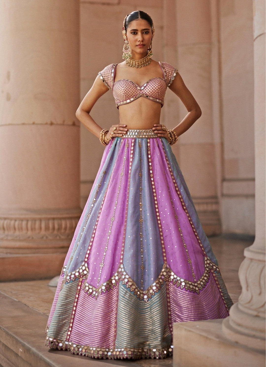 Lilac Multicolour Sequins Embroidered Organza Lehenga Set Vvani by Vani Vats - Fabilicious Fashion