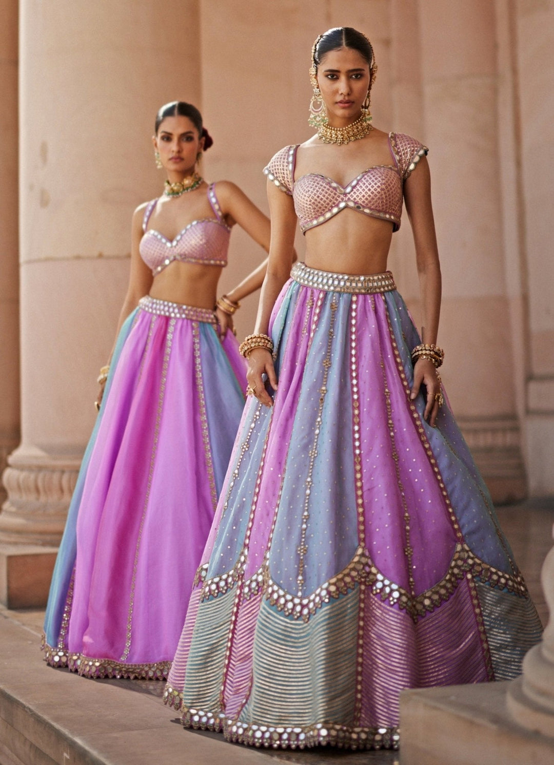 Lilac Multicolour Sequins Embroidered Organza Lehenga Set Vvani by Vani Vats - Fabilicious Fashion