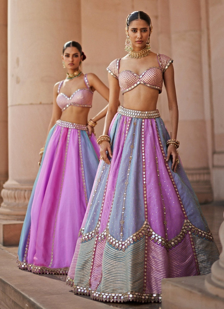 Lilac Multicolour Sequins Embroidered Organza Lehenga Set Vvani by Vani Vats - Fabilicious Fashion