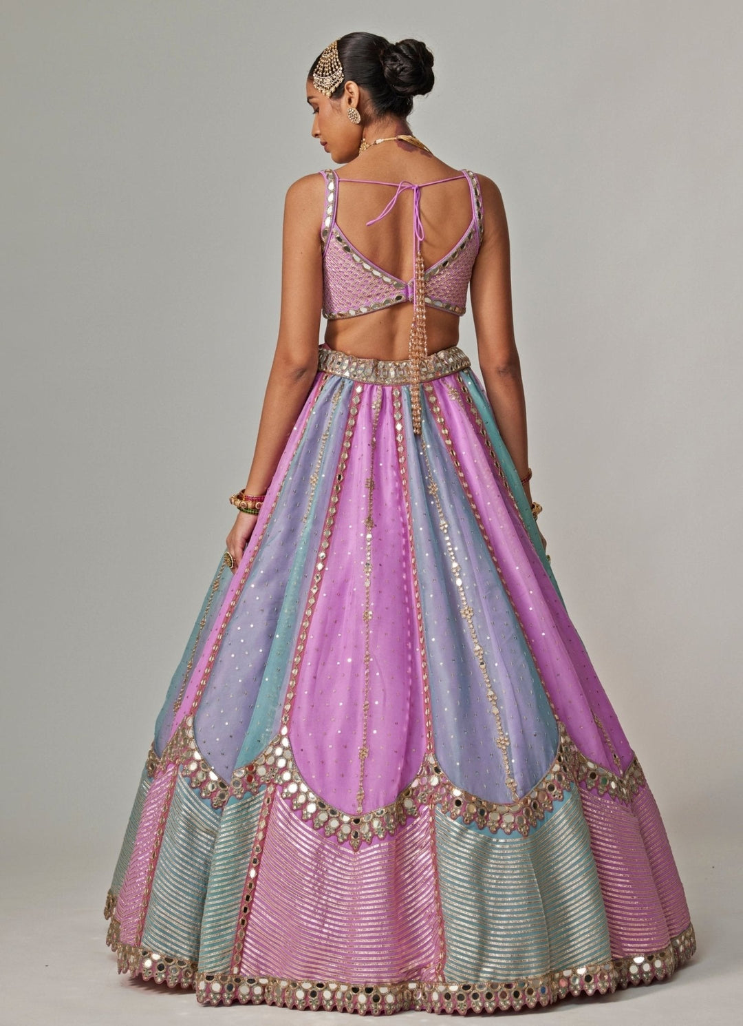 Lilac Multicolour Sequins Embroidered Organza Lehenga Set Vvani by Vani Vats - Fabilicious Fashion