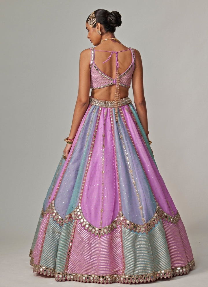 Lilac Multicolour Sequins Embroidered Organza Lehenga Set Vvani by Vani Vats - Fabilicious Fashion