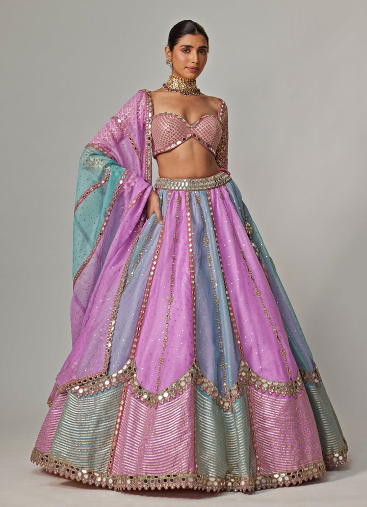 Lilac Multicolour Sequins Embroidered Organza Lehenga Set Vvani by Vani Vats - Fabilicious Fashion