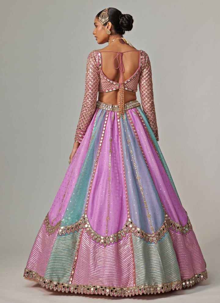 Lilac Multicolour Sequins Embroidered Organza Lehenga Set Vvani by Vani Vats - Fabilicious Fashion