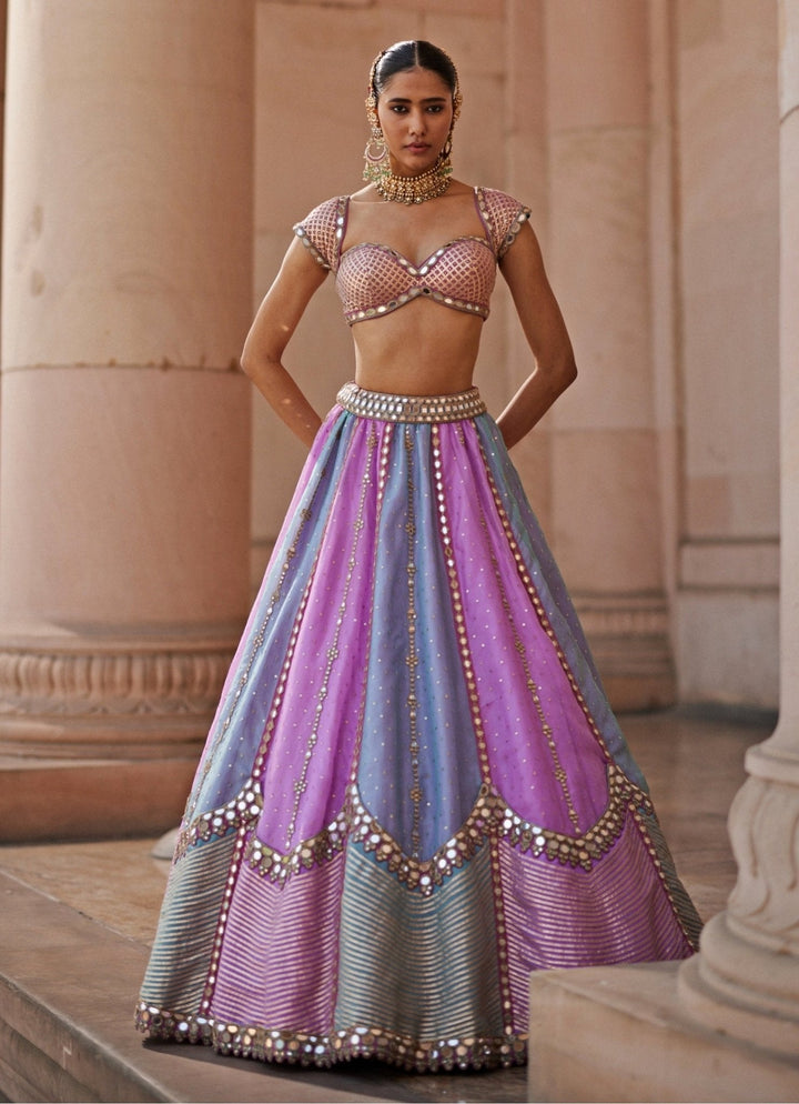 Lilac Multicolour Sequins Embroidered Organza Lehenga Set Vvani by Vani Vats - Fabilicious Fashion
