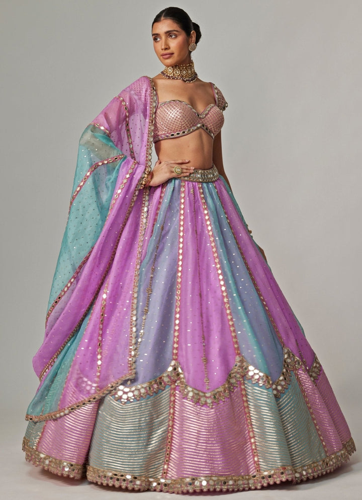Lilac Multicolour Sequins Embroidered Organza Lehenga Set Vvani by Vani Vats - Fabilicious Fashion
