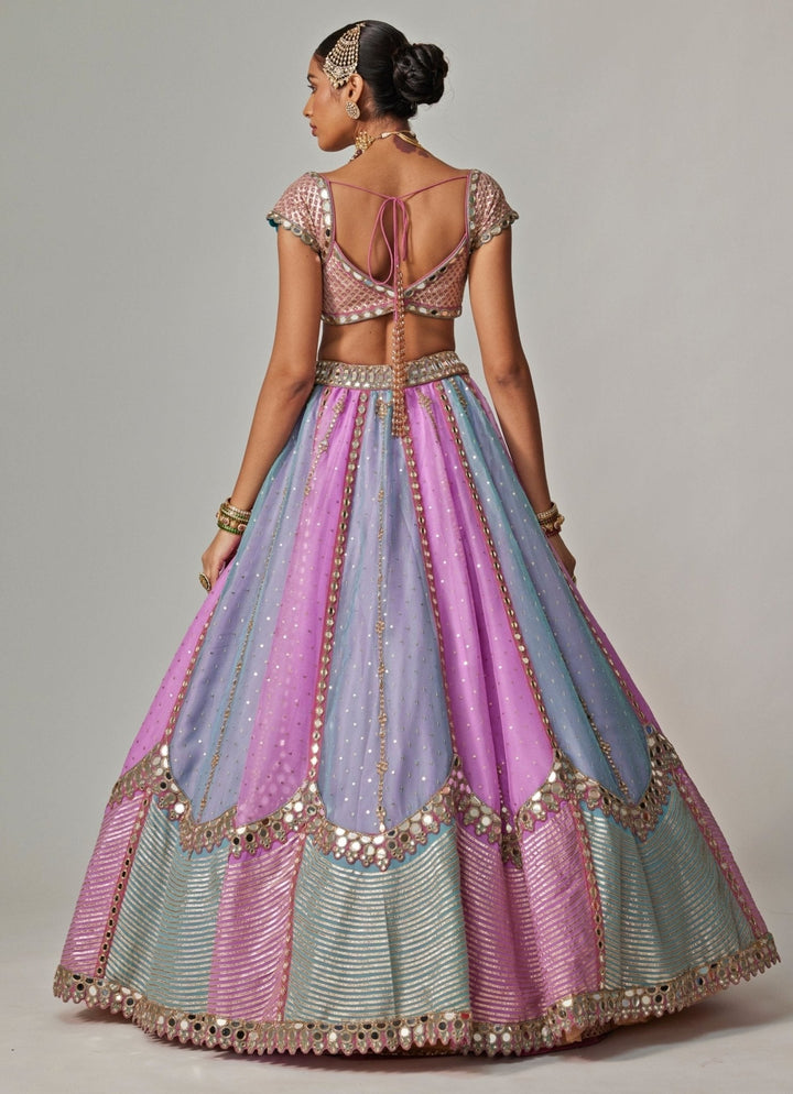 Lilac Multicolour Sequins Embroidered Organza Lehenga Set Vvani by Vani Vats - Fabilicious Fashion
