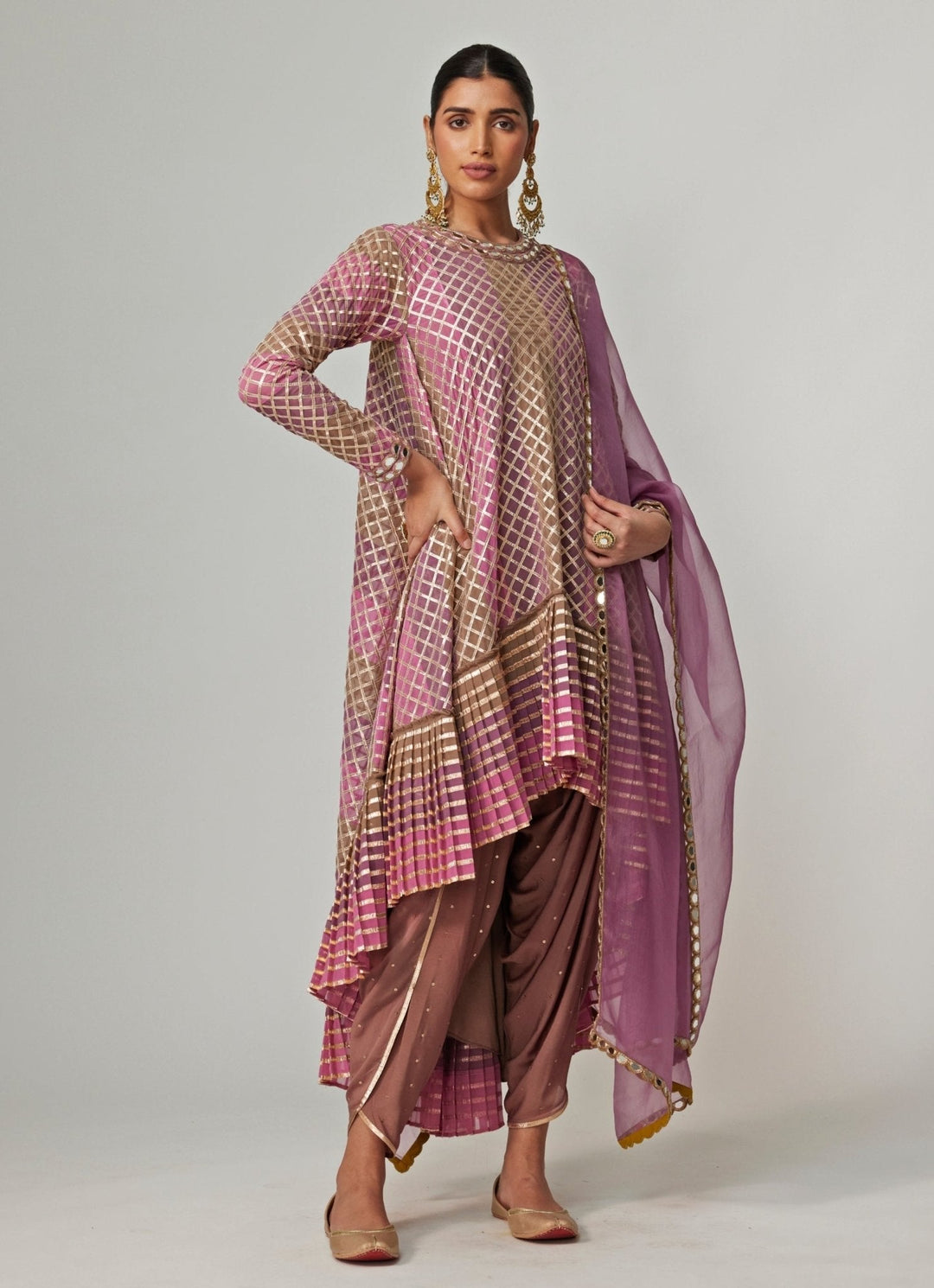 Lilac Multicolour Sequins Georgette Dhoti Kurta Set With Dupatta Vvani by Vani Vats - Fabilicious Fashion