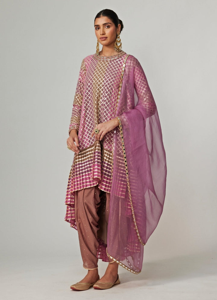 Lilac Multicolour Sequins Georgette Dhoti Kurta Set With Dupatta Vvani by Vani Vats - Fabilicious Fashion