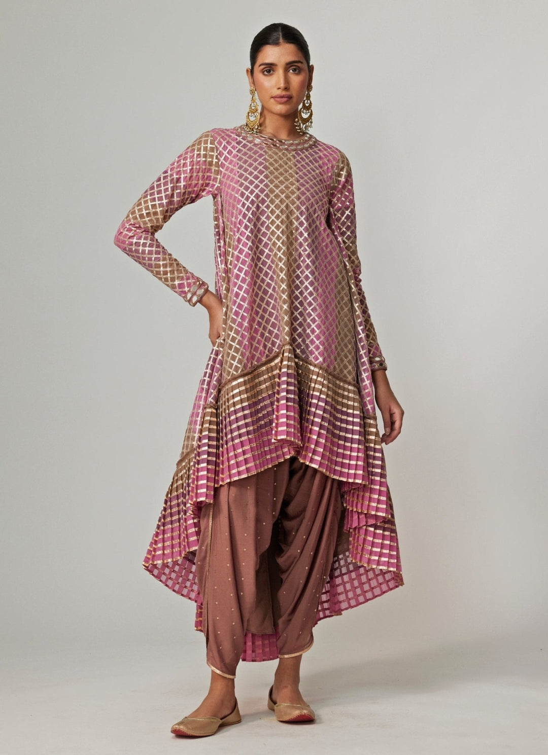 Lilac Multicolour Sequins Georgette Dhoti Kurta Set Vvani by Vani Vats - Fabilicious Fashion